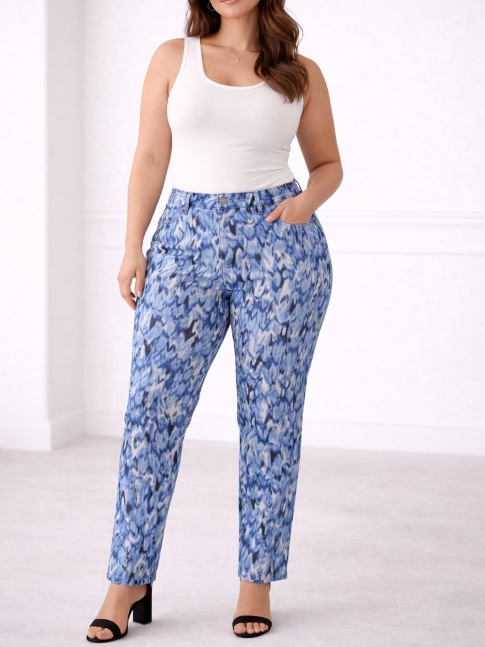 Bandolino Tatyana Blue Waterfall 5 Pocket Women's Pants Curvy Waist 36 Length 32
